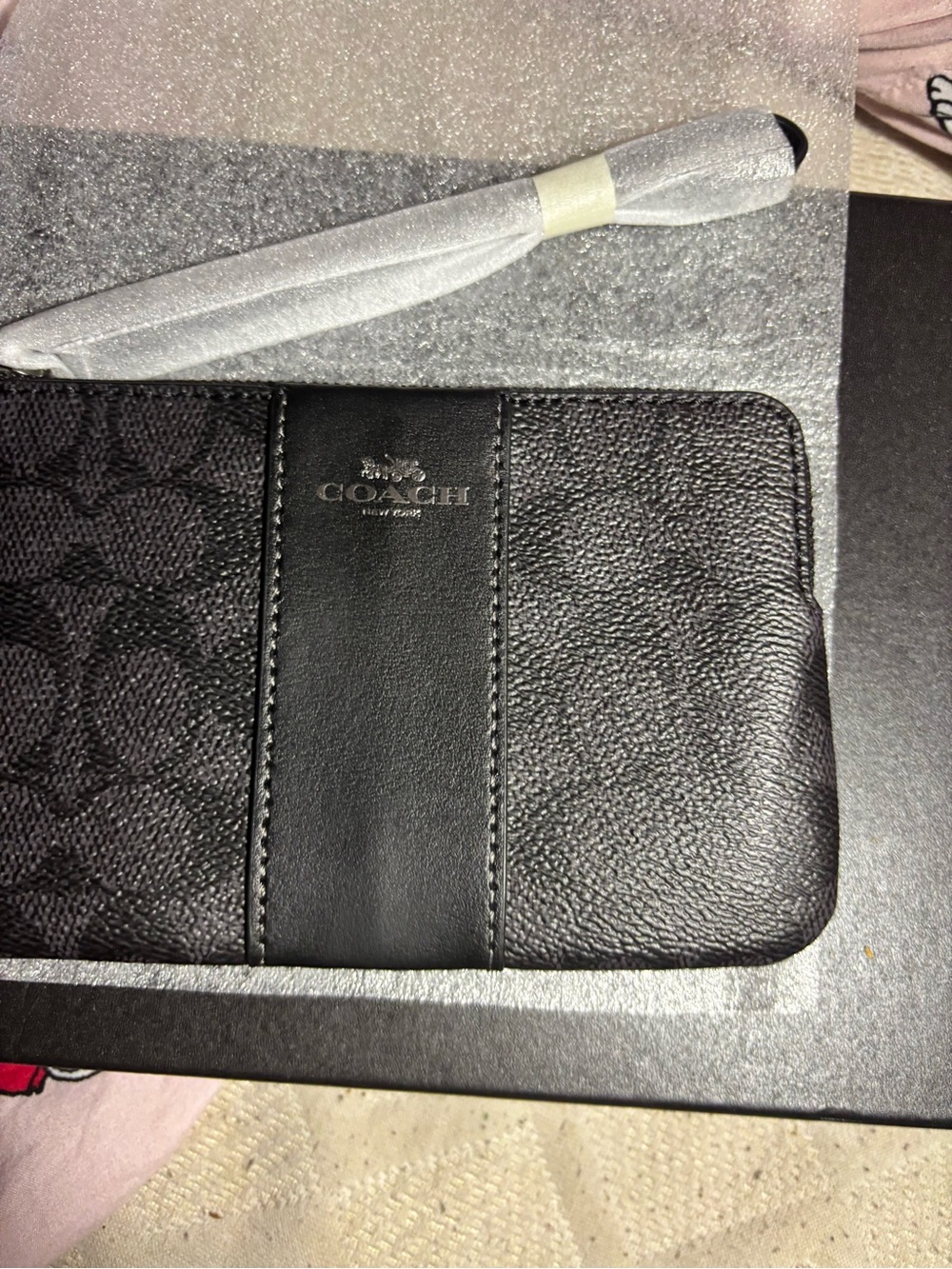 COACHBlack wristlet Signature Leather Zip Wallet